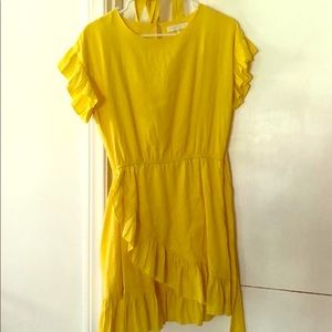 Yellow ruffle faux wrap dress